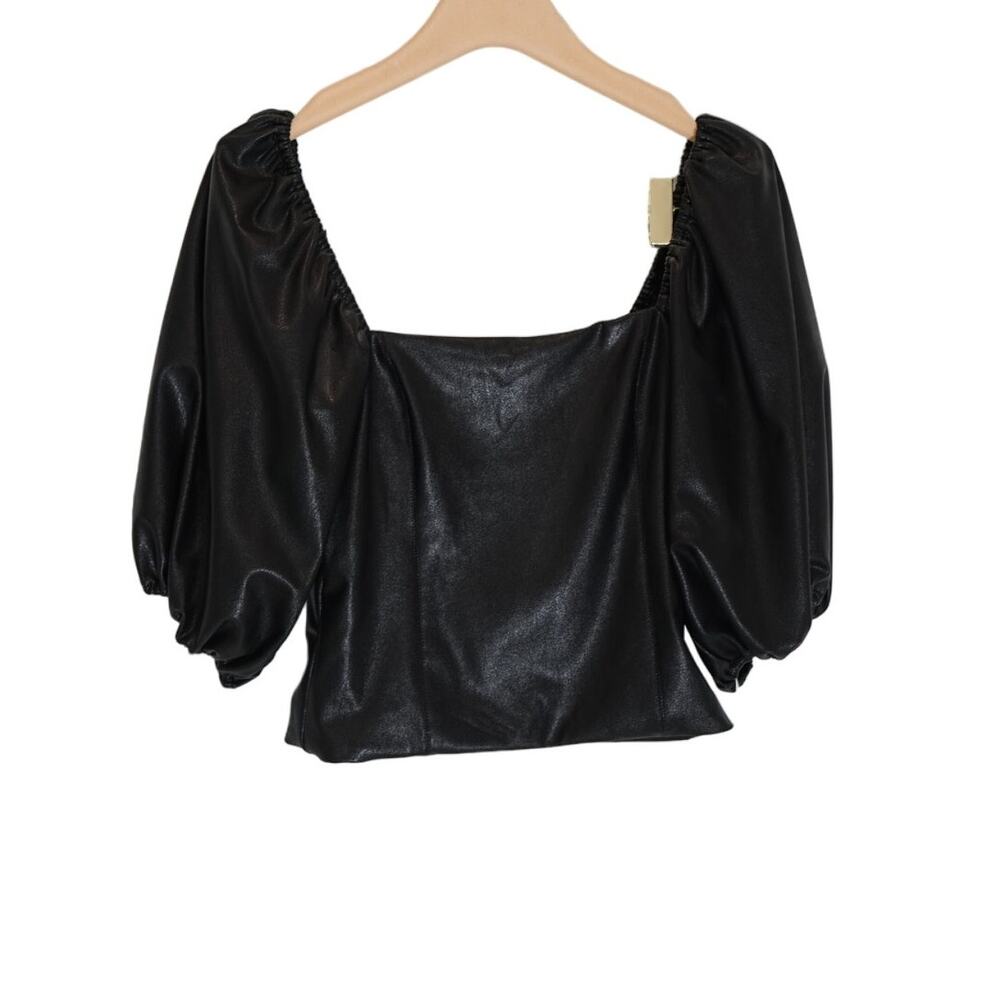 Amanda Uprichard - NWT Tulane Faux Leather Top in Black / Size XS